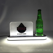 Wholesale Engraved Logo Novelty Acrylic Single led light Wine Bottle Display Holder Rack With Sign